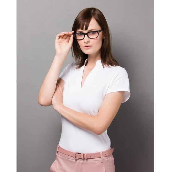 Kustom Kit Ladies Corporate Short Sleeve V-Neck Mandarin Collar Top