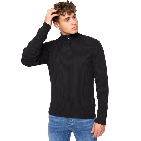 Crosshatch Herr Havaline Stickad Tröja med Kort Dragkedja