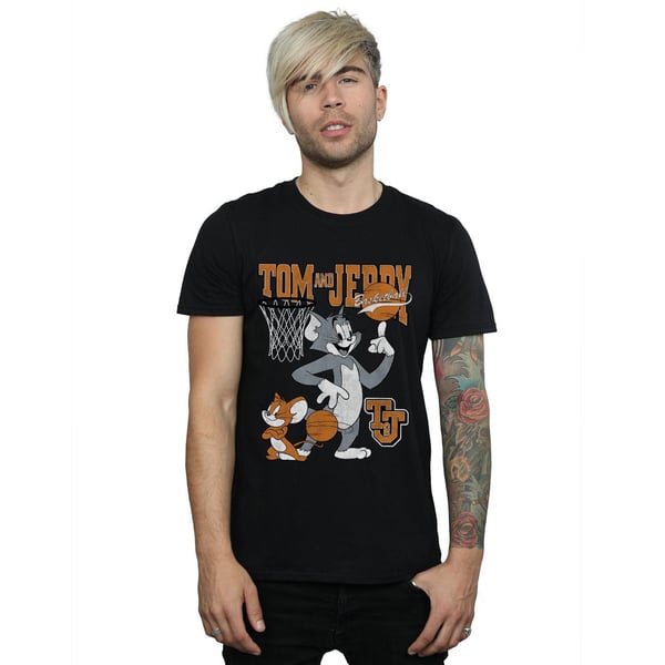 Tom and Jerry Mens Spinning Basketball Cotton T-Shirt