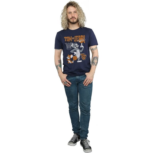 Tom and Jerry Mens Spinning Basketball Cotton T-Shirt
