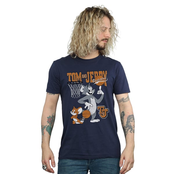 Tom and Jerry Mens Spinning Basketball Cotton T-Shirt
