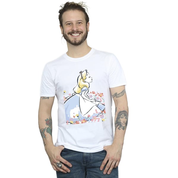 Disney Mens Alice In Wonderland Sketch Flowers T-Shirt