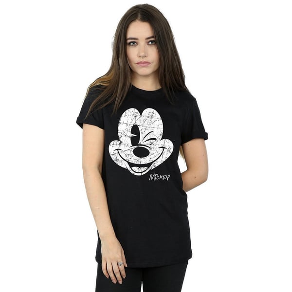 Disney Womens/Ladies Mickey Mouse Distressed Cotton Boyfriend T-Shirt