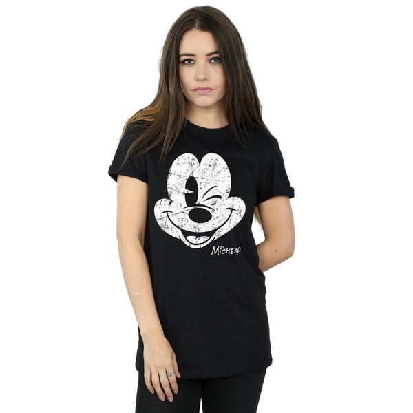 Disney Womens/Ladies Mickey Mouse Distressed Cotton Boyfriend T-Shirt