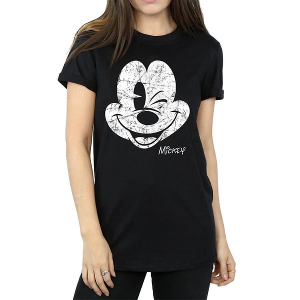 Disney Womens/Ladies Mickey Mouse Distressed Cotton Boyfriend T-Shirt