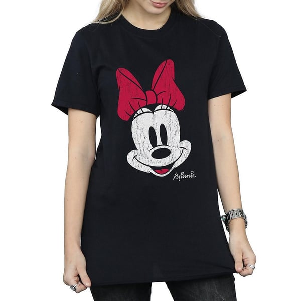 Disney Dam/Kvinnor Minnie Mouse Distressed Bomulls Boyfriend T-shirt