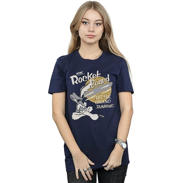 Looney Tunes Womens/Ladies Rocket Board Wile E Coyote Cotton Boyfriend T-Shirt