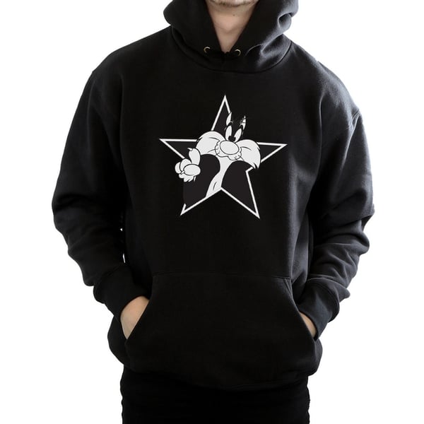 Looney Tunes Mens Sylvester Mono Star Hoodie