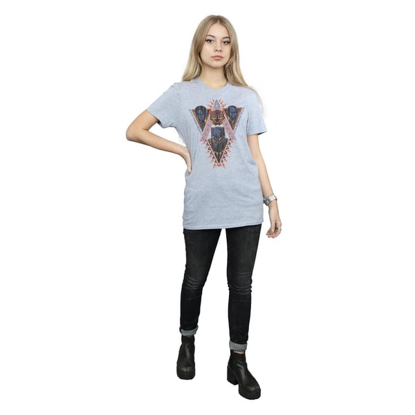 Marvel Womens/Ladies Black Panther Tribal Heads Cotton Boyfriend T-Shirt