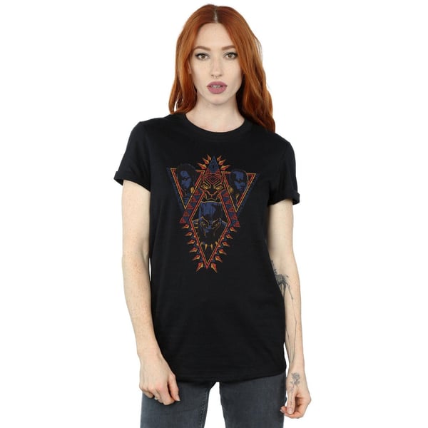 Marvel Womens/Ladies Black Panther Tribal Heads Cotton Boyfriend T-Shirt