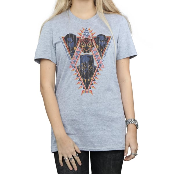 Marvel Womens/Ladies Black Panther Tribal Heads Cotton Boyfriend T-Shirt