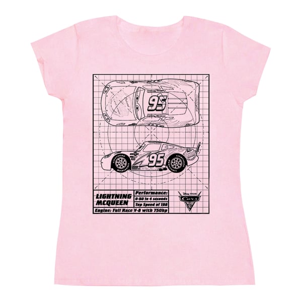 Disney Womens/Ladies Cars Lightning McQueen Blueprint Cotton T-Shirt