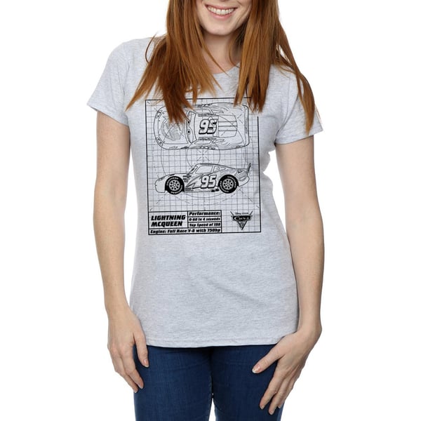 Disney Womens/Ladies Cars Lightning McQueen Blueprint Cotton T-Shirt