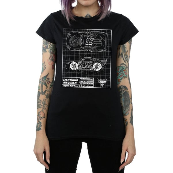 Disney Womens/Ladies Cars Lightning McQueen Blueprint Cotton T-Shirt