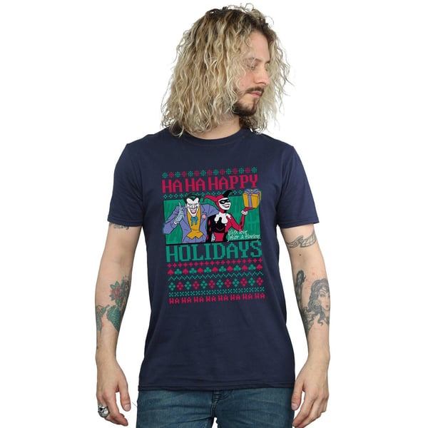 DC Comics Mens Joker And Harley Quinn Ha Ha Happy Holidays T-Shirt