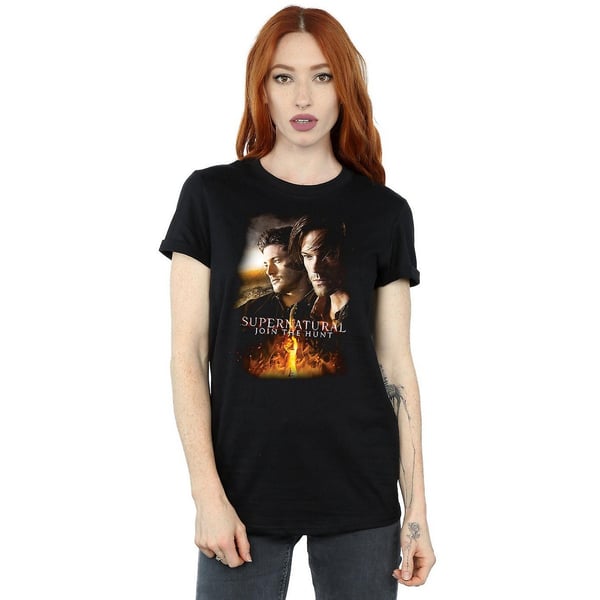 Supernatural Womens/Ladies Flaming Poster Cotton Boyfriend T-Shirt