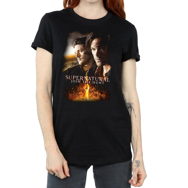 Supernatural Womens/Ladies Flaming Poster Cotton Boyfriend T-Shirt Supernatural Womens/Ladies Flaming Poster Cotton Boyfriend T-Shirt