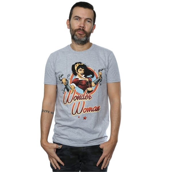 DC Bombshells Mens Wonder Woman Badge Heather T-Shirt