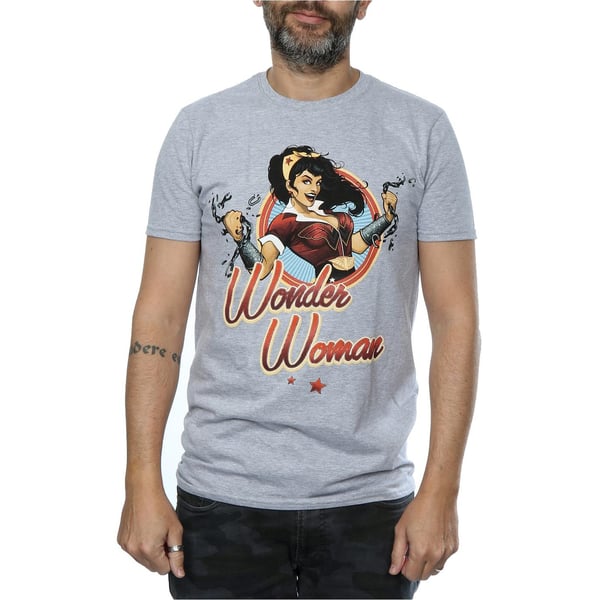 DC Bombshells Mens Wonder Woman Badge Heather T-Shirt