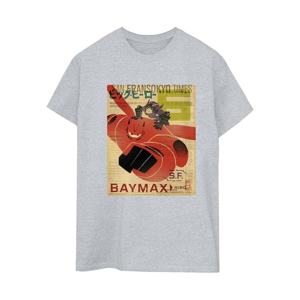 Disney Womens/Ladies Big Hero 6 Baymax Flying Baymax Newspaper Cotton Boyfriend T-Shirt