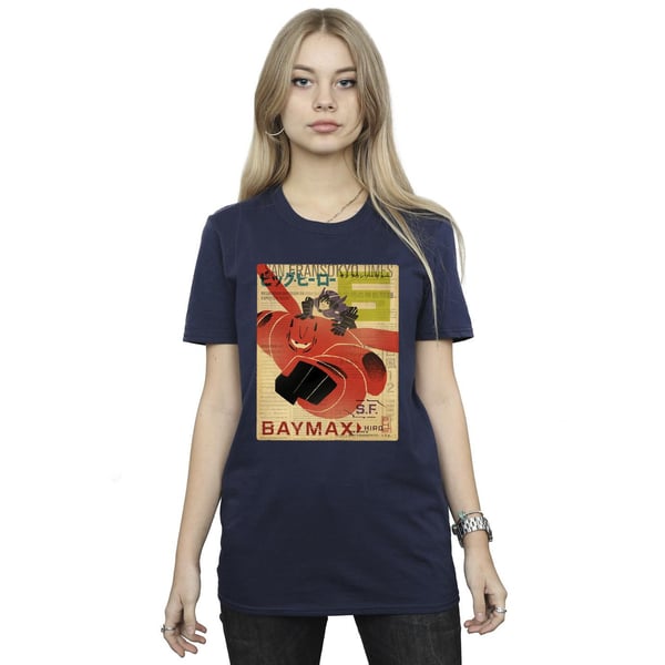 Disney Womens/Ladies Big Hero 6 Baymax Flying Baymax Newspaper Cotton Boyfriend T-Shirt