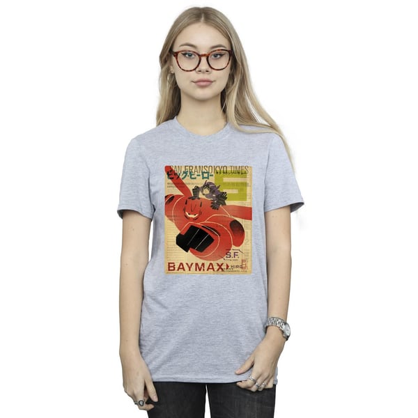 Disney Womens/Ladies Big Hero 6 Baymax Flying Baymax Newspaper Cotton Boyfriend T-Shirt