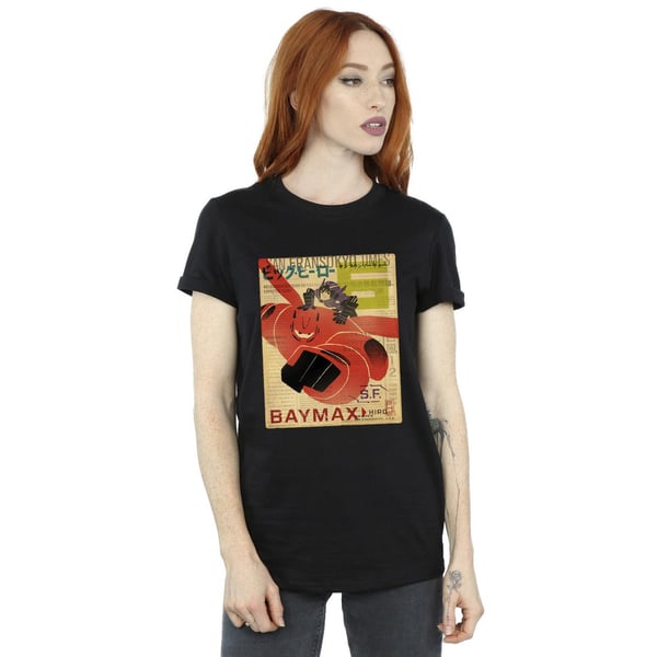 Disney Womens/Ladies Big Hero 6 Baymax Flying Baymax Newspaper Cotton Boyfriend T-Shirt