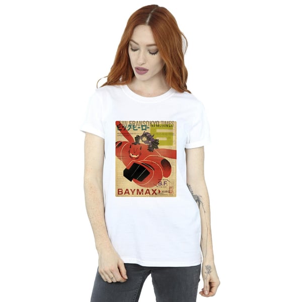 Disney Womens/Ladies Big Hero 6 Baymax Flying Baymax Newspaper Cotton Boyfriend T-Shirt