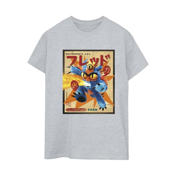 Disney Womens/Ladies Big Hero 6 Baymax Fred Newspaper Cotton Boyfriend T-Shirt