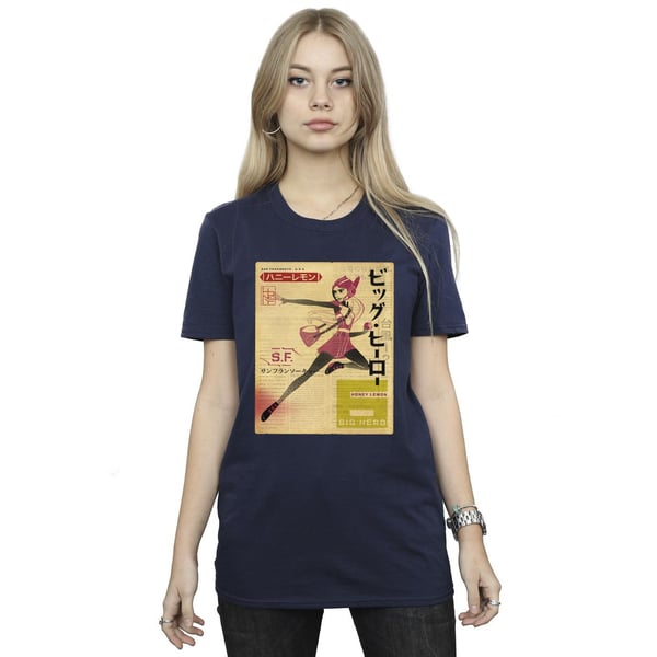 Disney Womens/Ladies Big Hero 6 Baymax Honey Lemon Newspaper Cotton Boyfriend T-Shirt