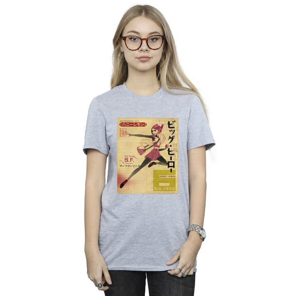 Disney Womens/Ladies Big Hero 6 Baymax Honey Lemon Newspaper Cotton Boyfriend T-Shirt