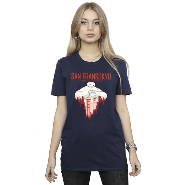 Disney Womens/Ladies Big Hero 6 Baymax San Fransokyo Heart Cotton Boyfriend T-Shirt
