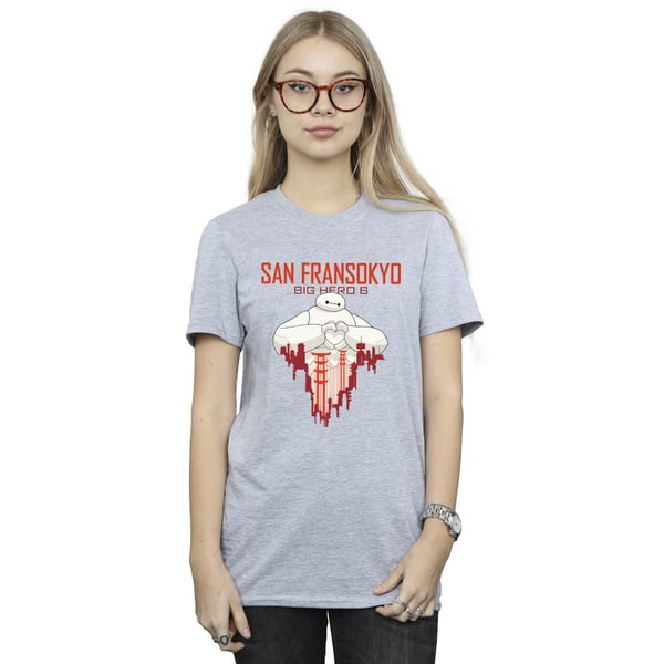 Disney Womens/Ladies Big Hero 6 Baymax San Fransokyo Heart Cotton Boyfriend T-Shirt