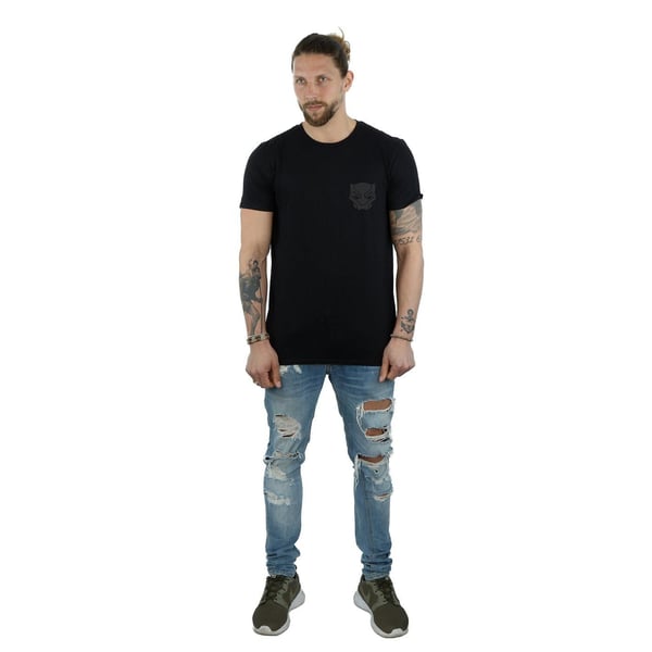 Marvel Mens Black Panther Black On Black Chest Print T-Shirt