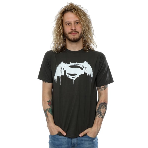 DC Comics Mens Batman v Superman Beaten Logo T-Shirt