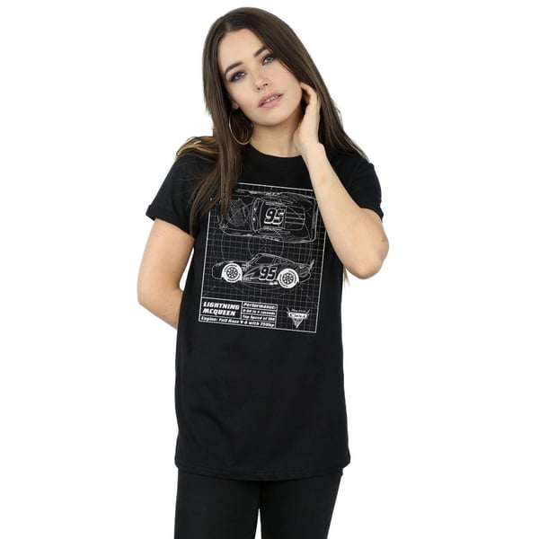 Disney Womens/Ladies Cars Lightning McQueen Blueprint Cotton Boyfriend T-Shirt