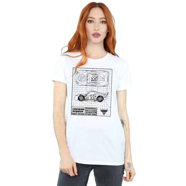 Disney Womens/Ladies Cars Lightning McQueen Blueprint Cotton Boyfriend T-Shirt
