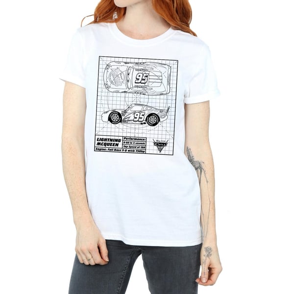 Disney Womens/Ladies Cars Lightning McQueen Blueprint Cotton Boyfriend T-Shirt