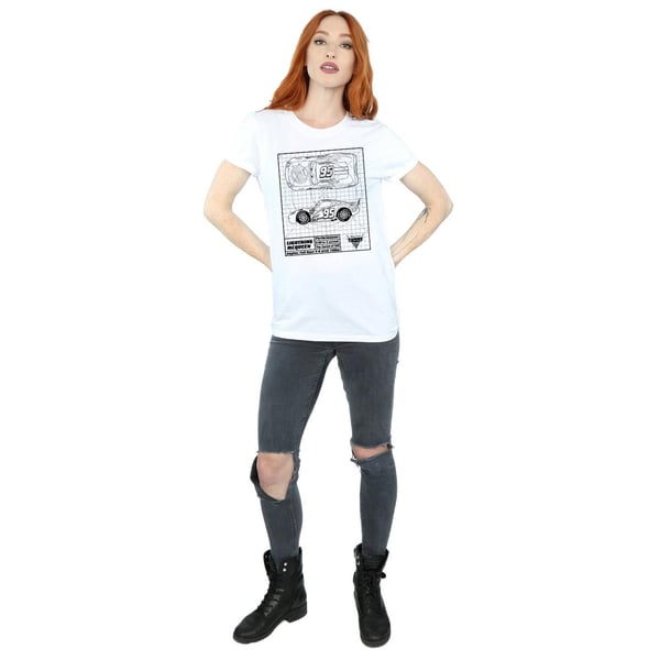 Disney Womens/Ladies Cars Lightning McQueen Blueprint Cotton Boyfriend T-Shirt