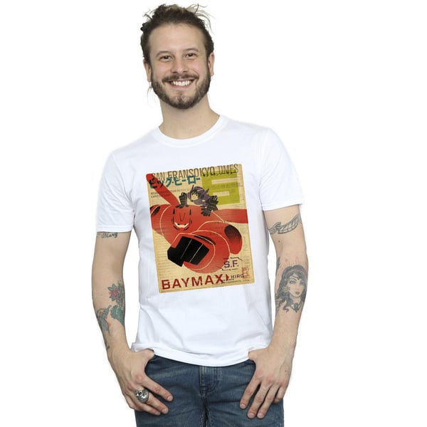 Disney Mens Big Hero 6 Baymax Flying Baymax Newspaper T-Shirt
