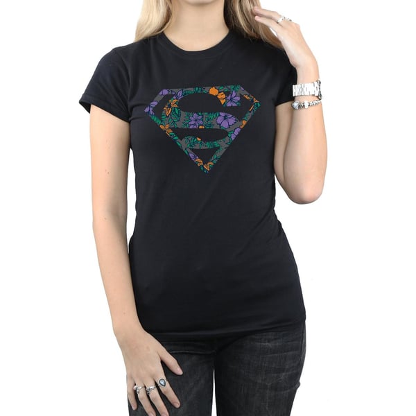 DC Comics Womens/Ladies Superman Floral Logo 1 Cotton T-Shirt