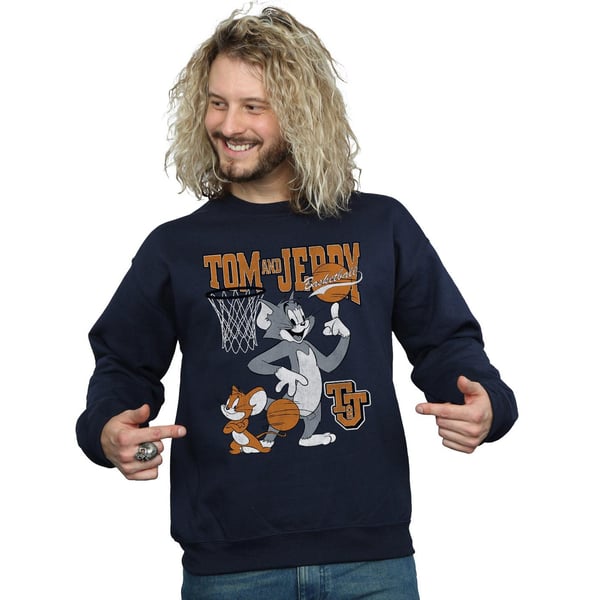 Tom and Jerry Mens Spinning Basketball Cotton Sweatshirt