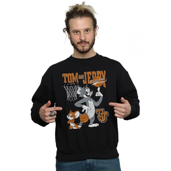 Tom and Jerry Mens Spinning Basketball Cotton Sweatshirt
