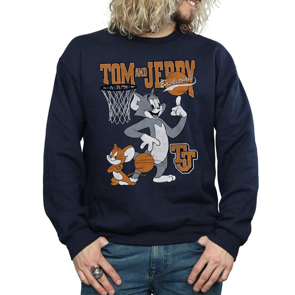 Tom and Jerry Mens Spinning Basketball Cotton Sweatshirt