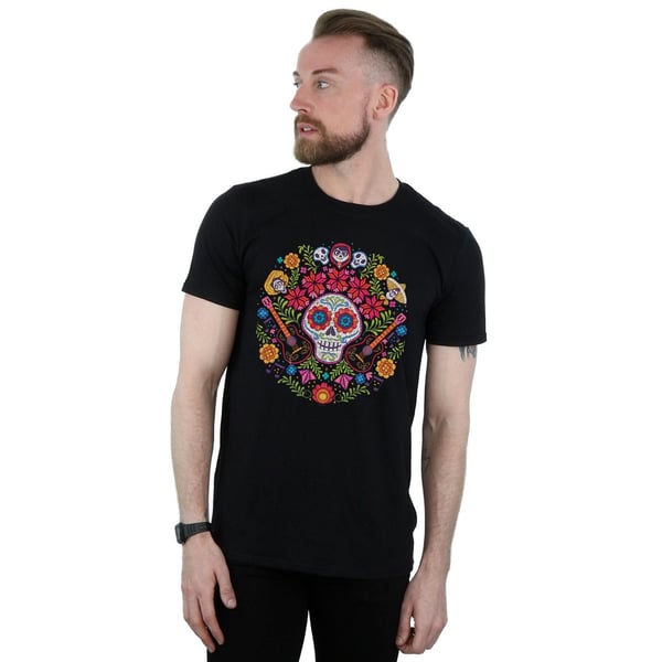 Disney Mens Coco Embroidered Skull Print T-Shirt