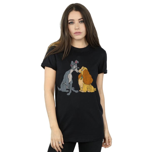 Disney Womens/Ladies Lady And The Tramp Distressed Kiss Cotton Boyfriend T-Shirt