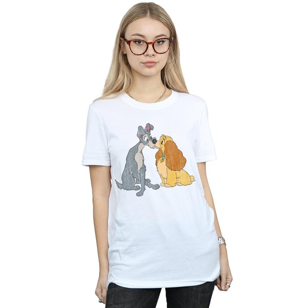 Disney Womens/Ladies Lady And The Tramp Distressed Kiss Cotton Boyfriend T-Shirt