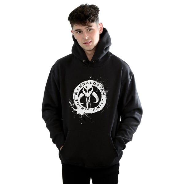 Star Wars Mens The Mandalorian Bounty Hunter Splatter Skull Hoodie