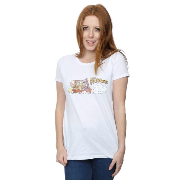 The Flintstones Womens/Ladies Family Car Distressed Cotton T-Shirt