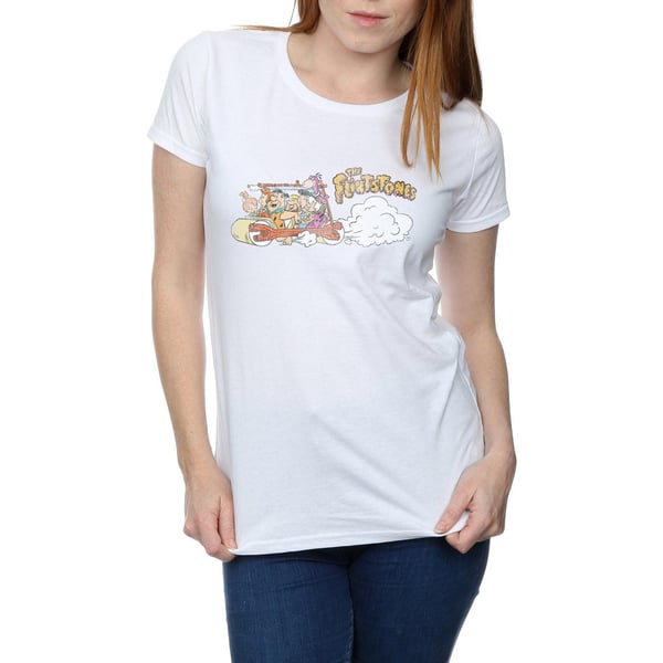 The Flintstones Womens/Ladies Family Car Distressed Cotton T-Shirt